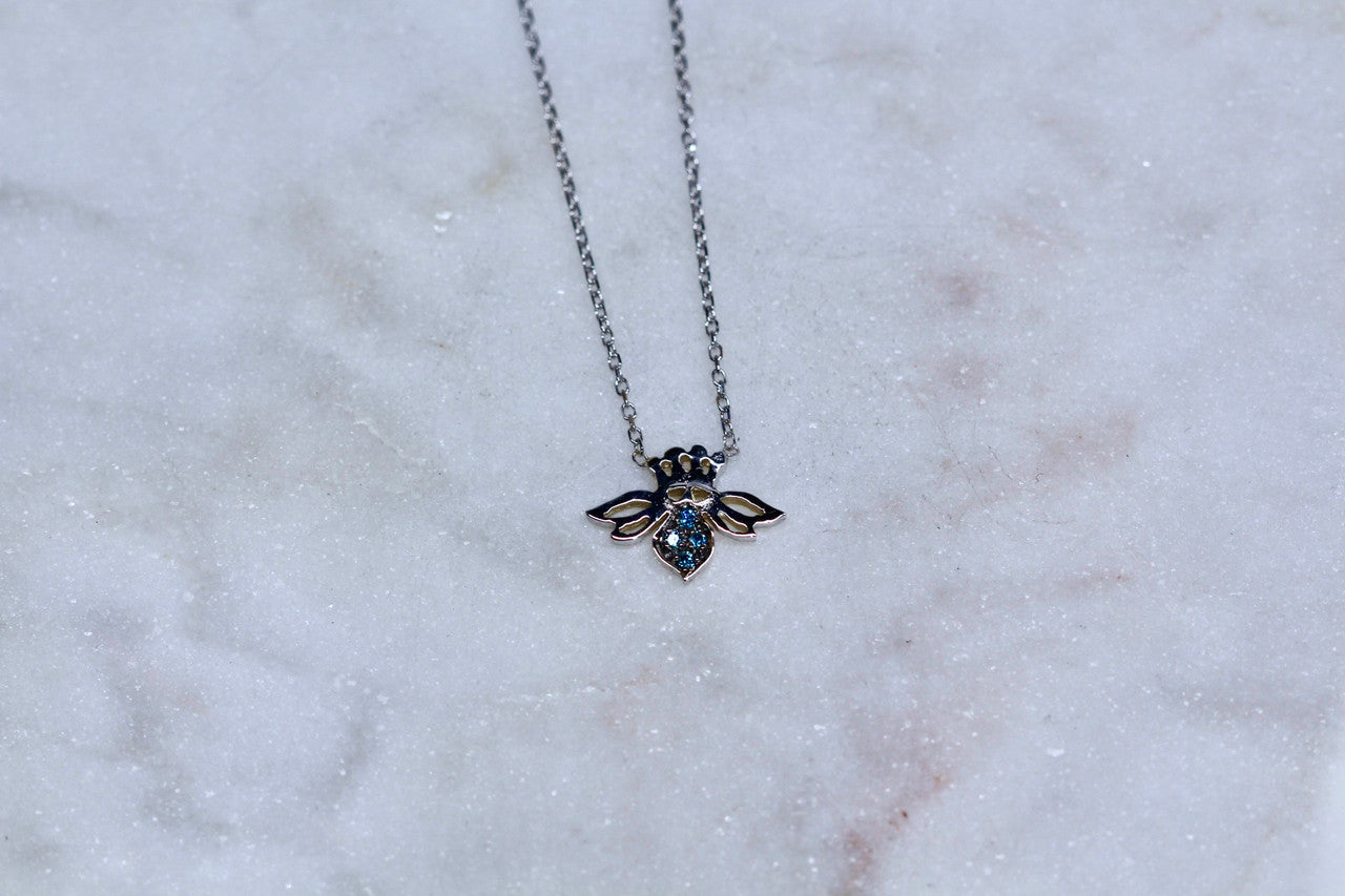 Handmade 14K White Gold Bee Necklace