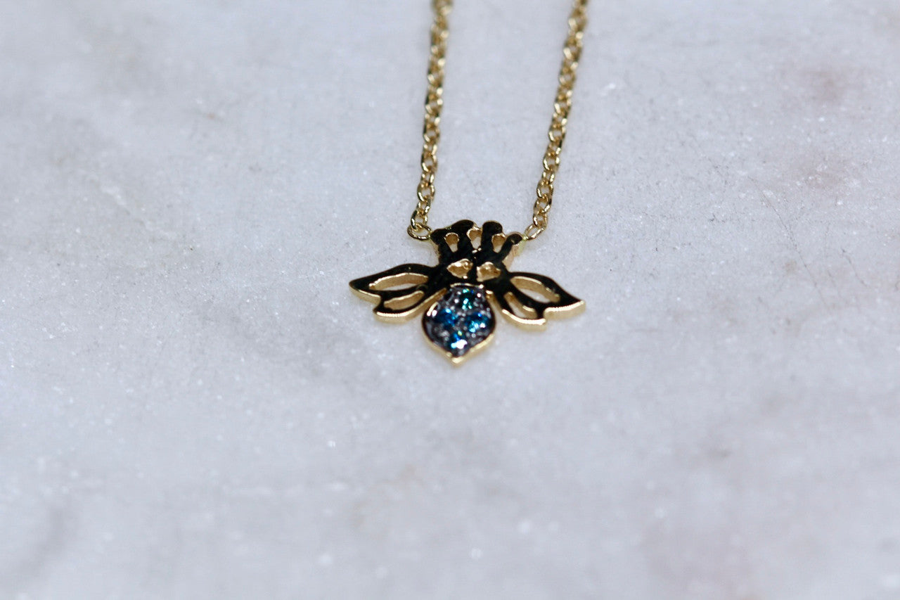 Unique Blue Diamond Bee Necklace