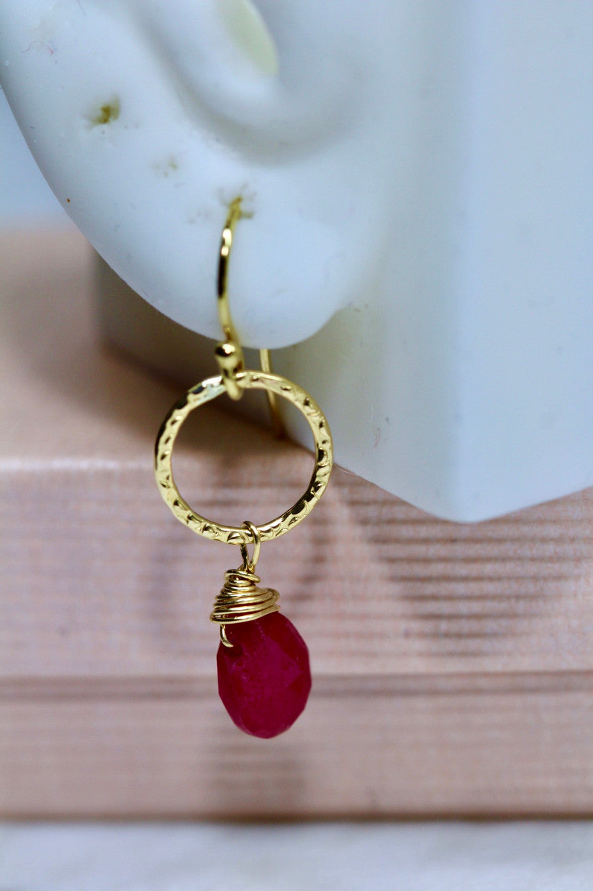 14K Yellow Gold Ruby Drop Earring