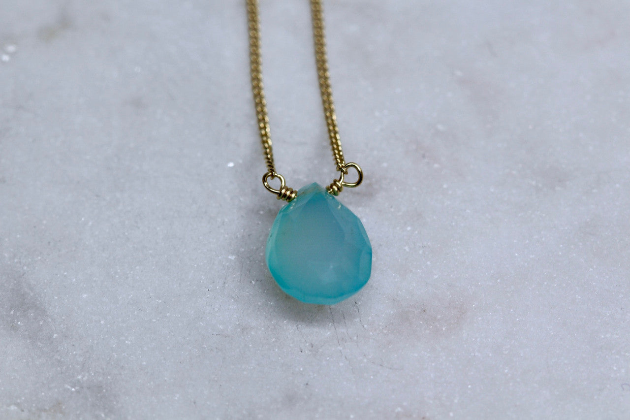 14K Yellow Gold Handmade Chalcedony Pendant