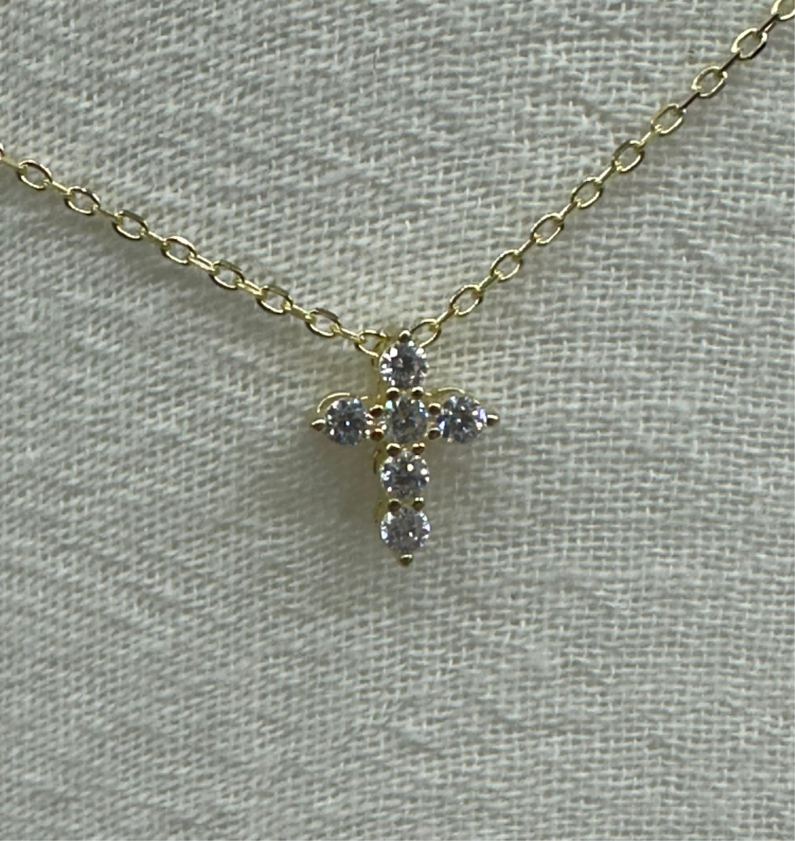 14K Gold Diamond Cross Necklace, Adjustable Chain 16-18 Inch