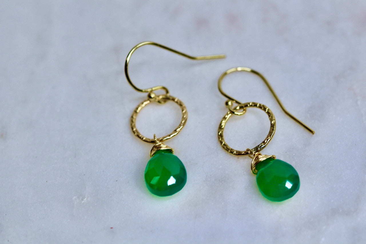 14K Yellow Gold Green Onyx Earring