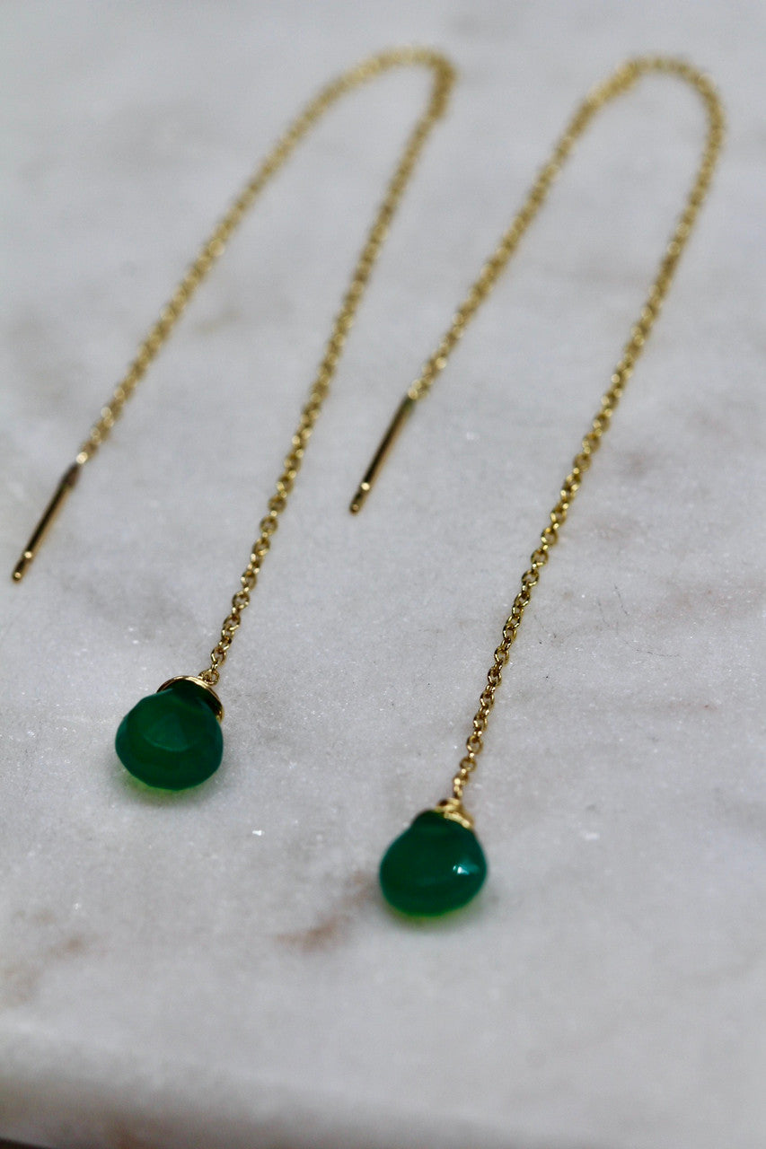 14K Yellow Gold Chain Gemstone Earrings