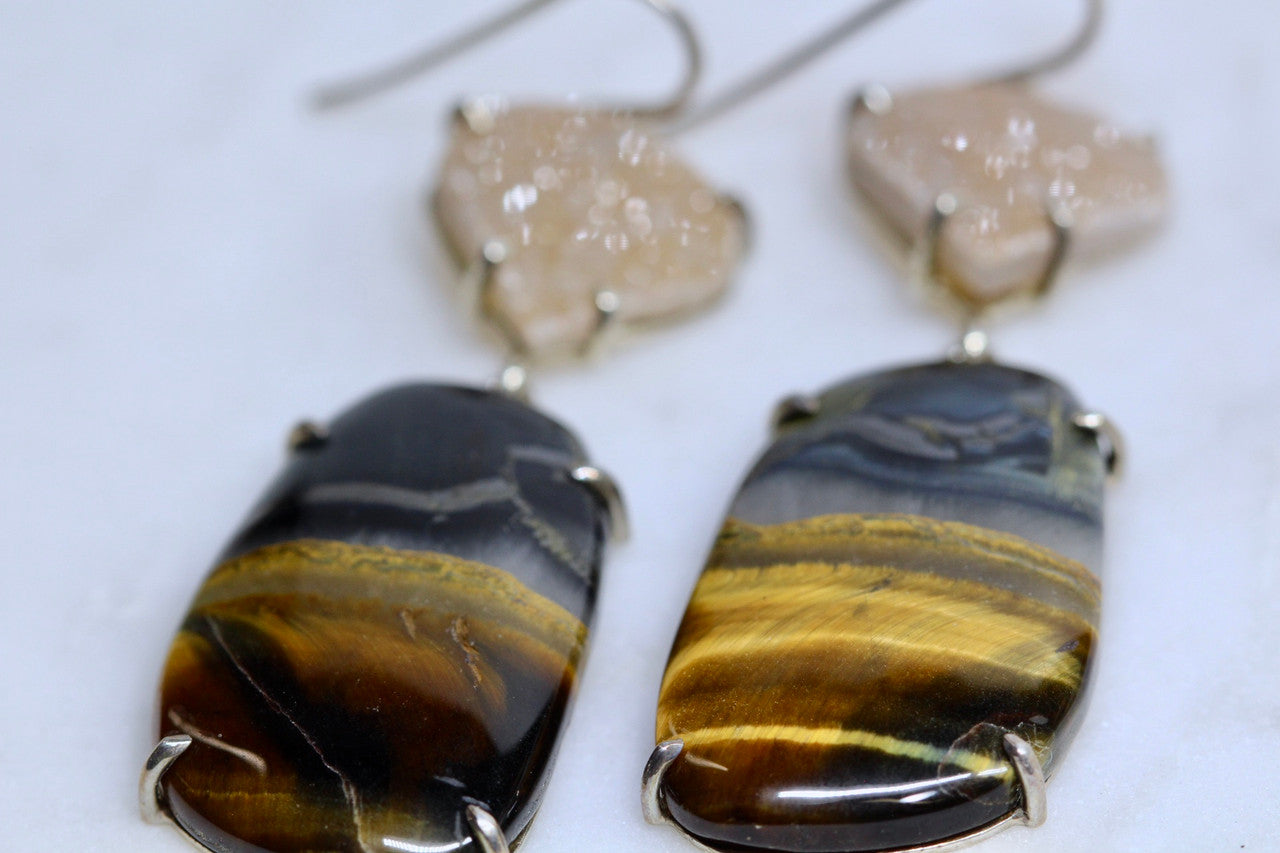 Sterling Silver Tiger Eye Druzy Earring