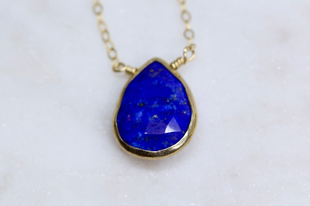 Handmade 14K Yellow Gold Lapis Lazuli Necklace