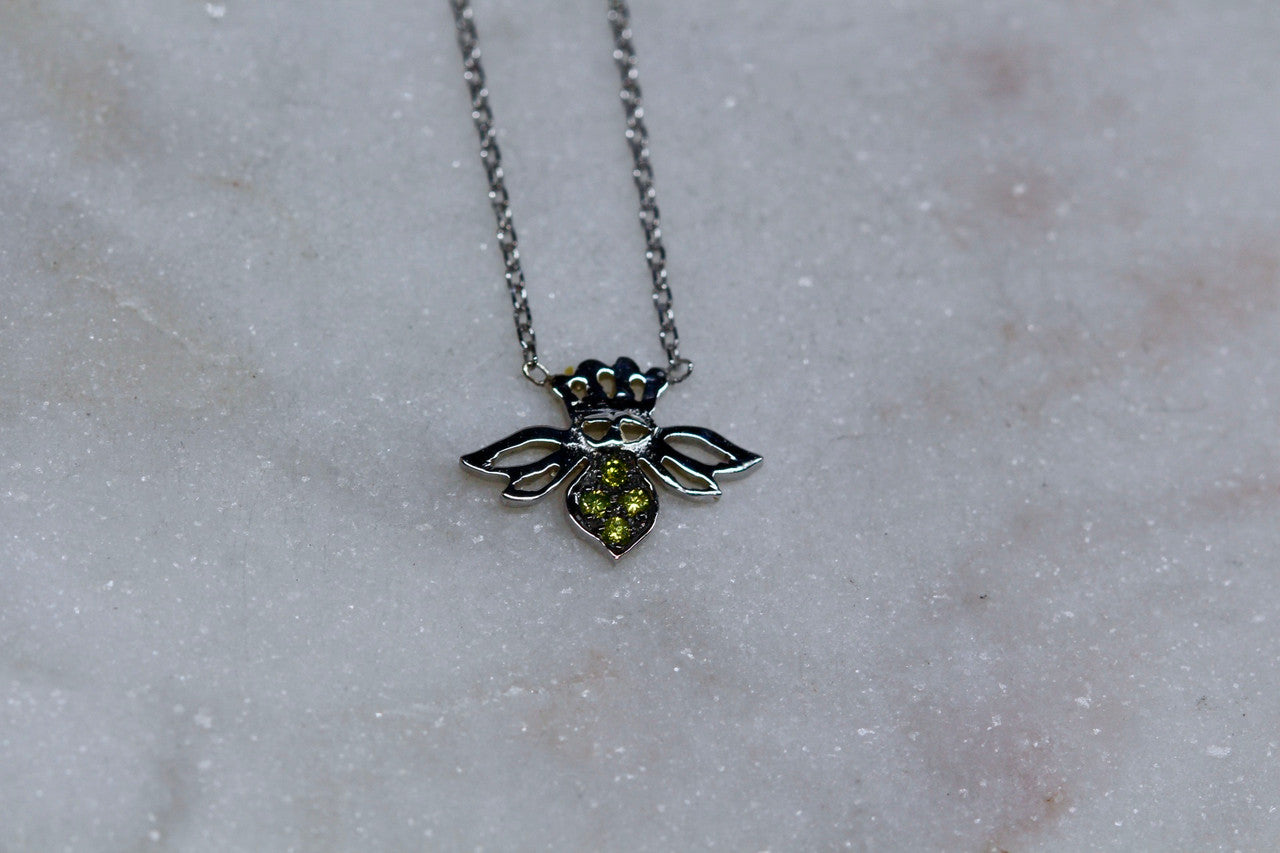 Handmade 14K White Gold Diamond Bee