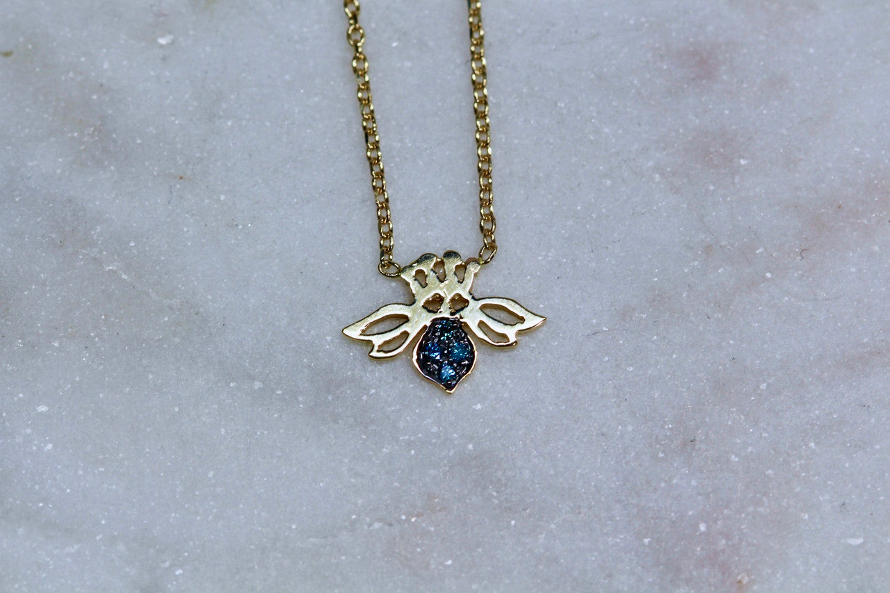 Blue Diamond Bee Necklace