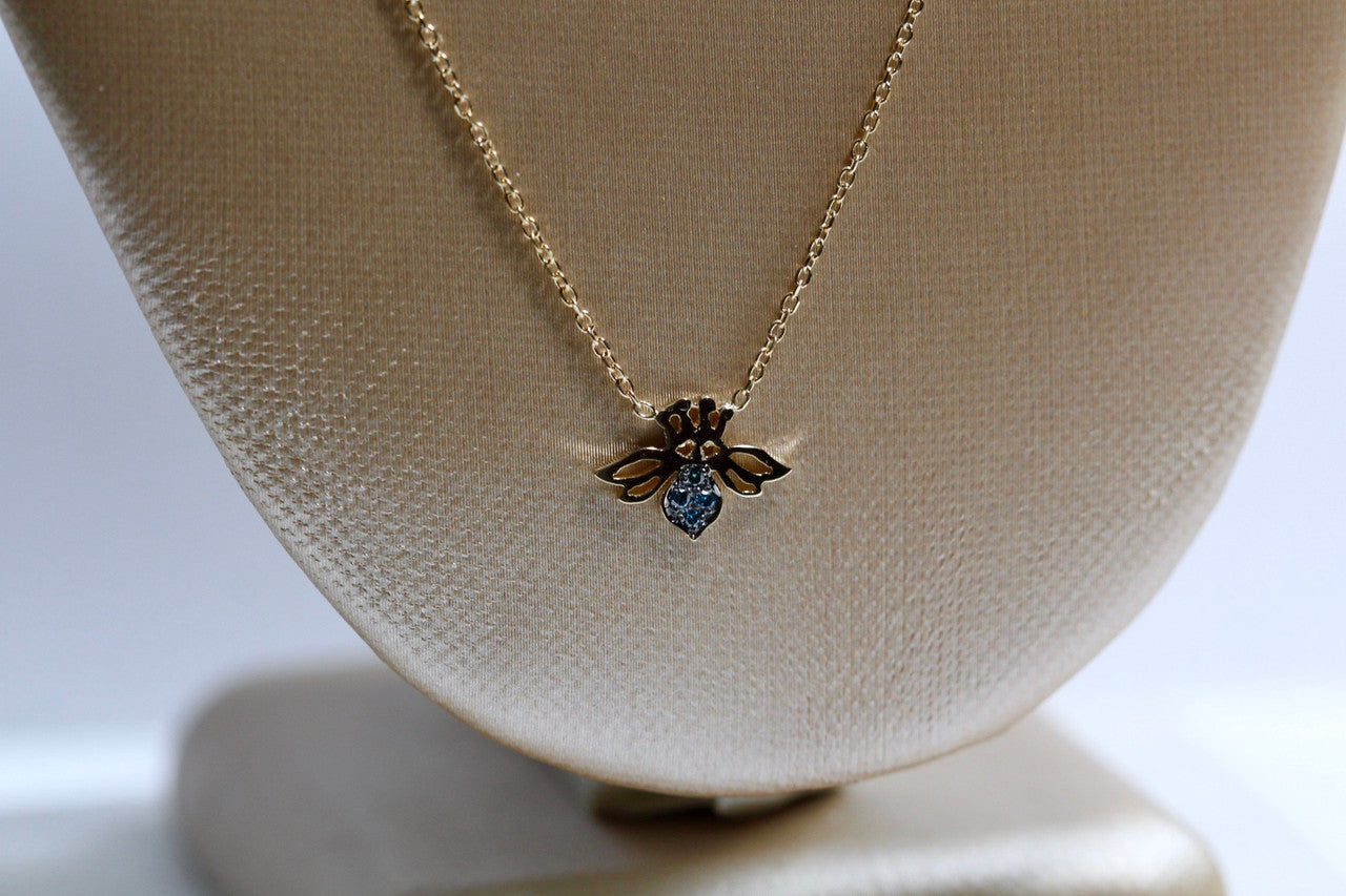 14K Yellow Gold Diamond Bee Necklace
