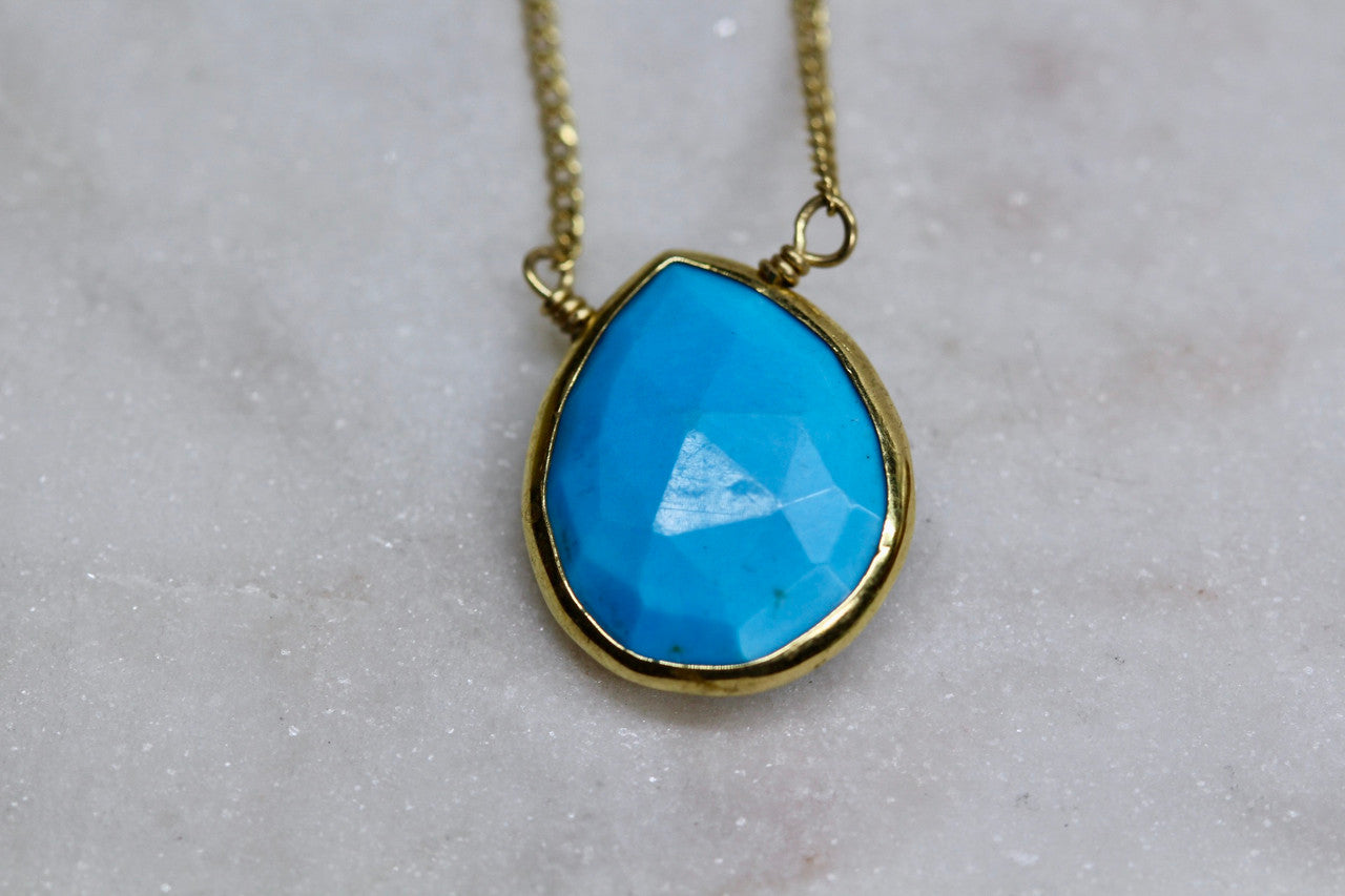 14K Yellow Gold Blue Turquoise Pendant