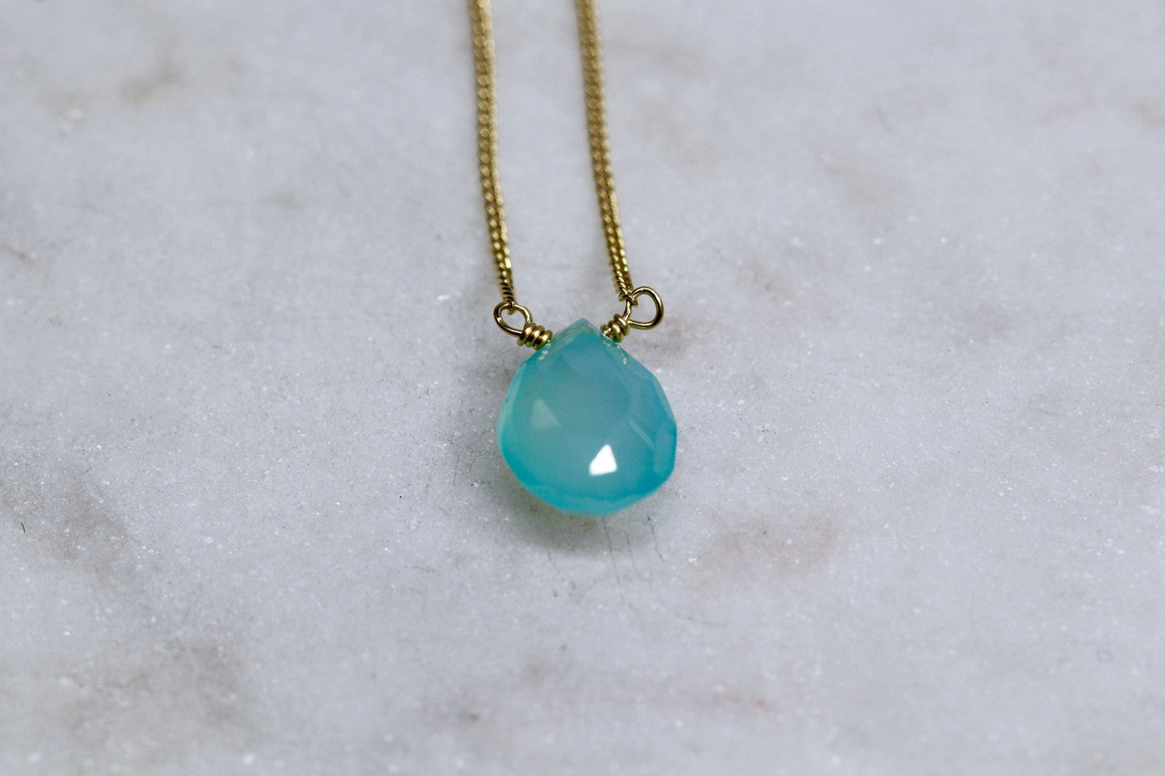 14K Yellow Gold Blue Gemstone Necklace