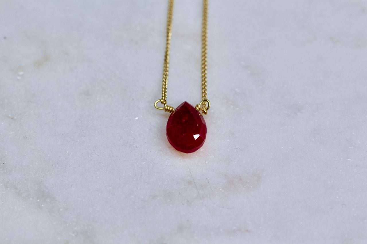 Handmade 14K Yellow Gold Ruby Necklace