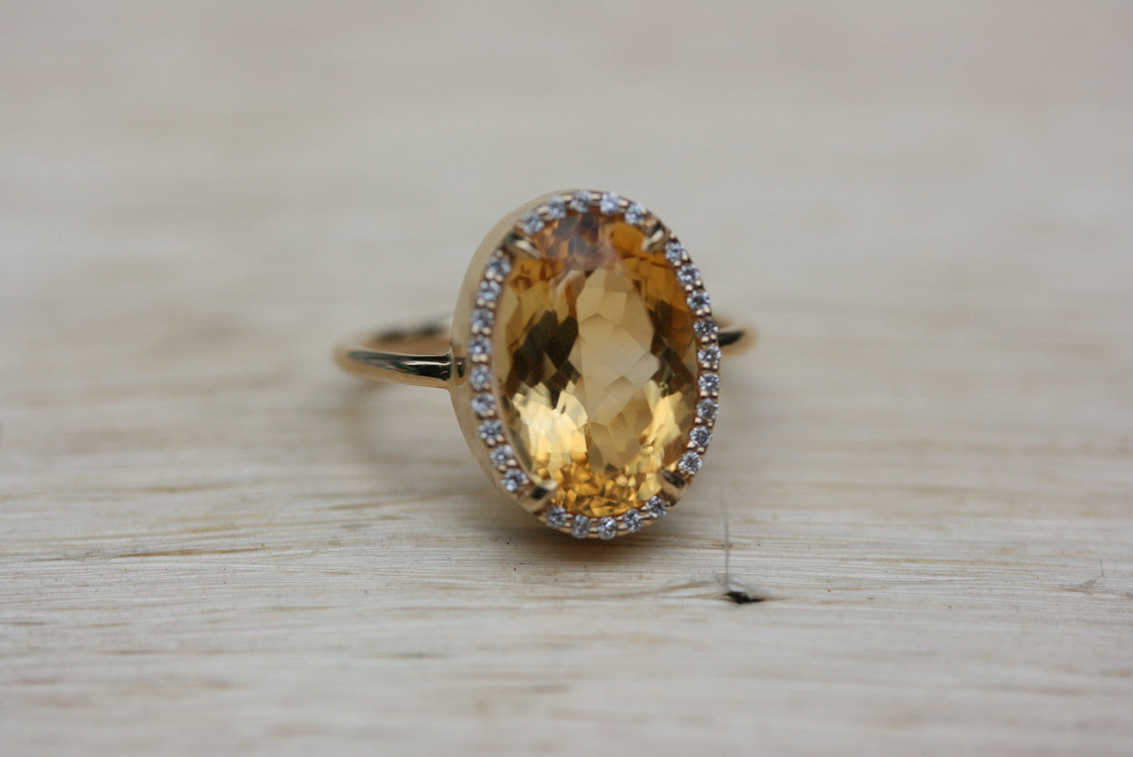 5.05 Ct Diamond And Citrine Cocktail Ring, Citrine and Diamond Engagement Anniversary Ring, Statement Ring Hand Made