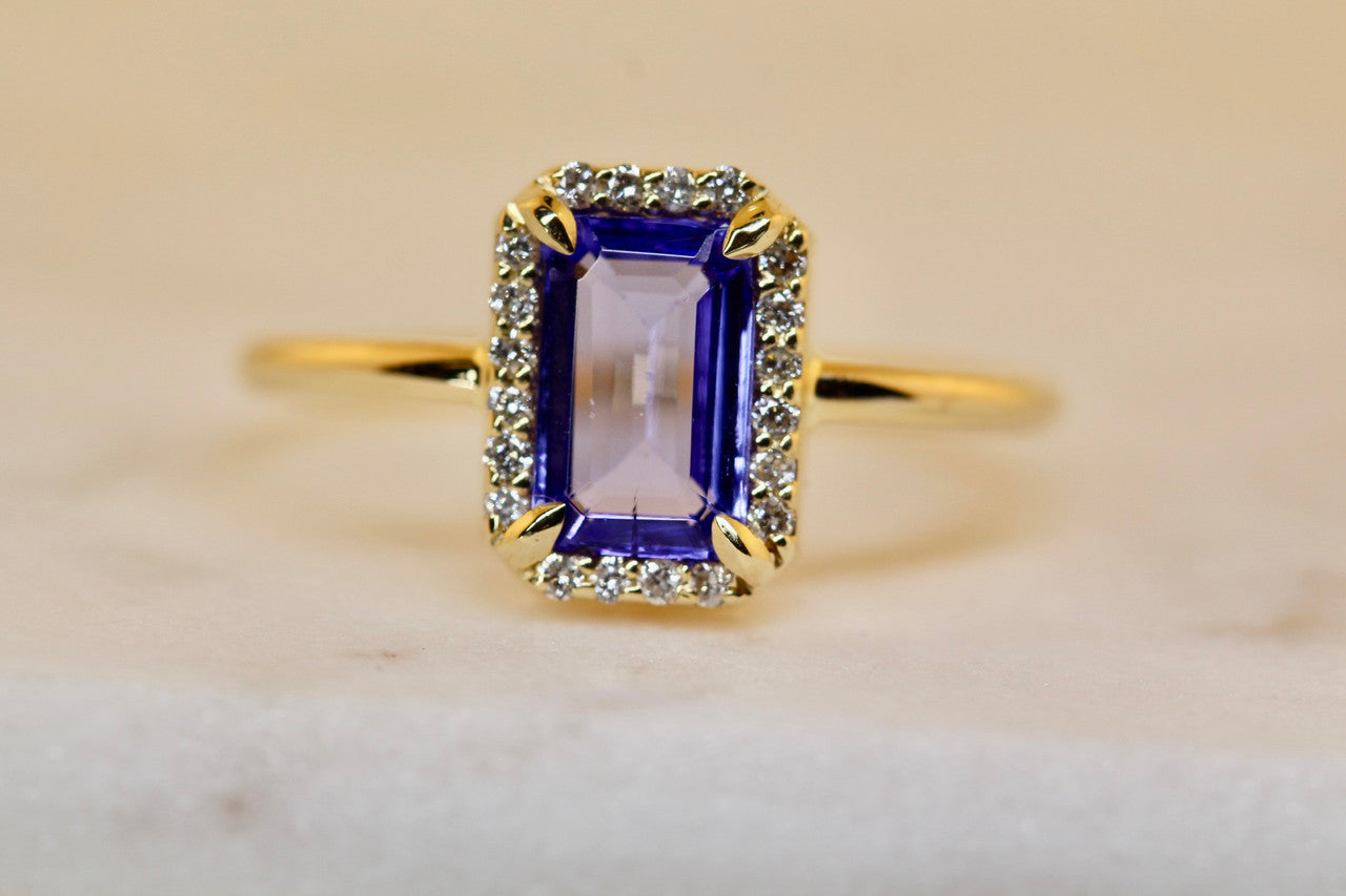 1.58 Ct Emerald Cut Tanzanite Diamond Engagment Ring, Hand Crafted Unique Tanzanite Diamond Anniversary Cocktail Ring