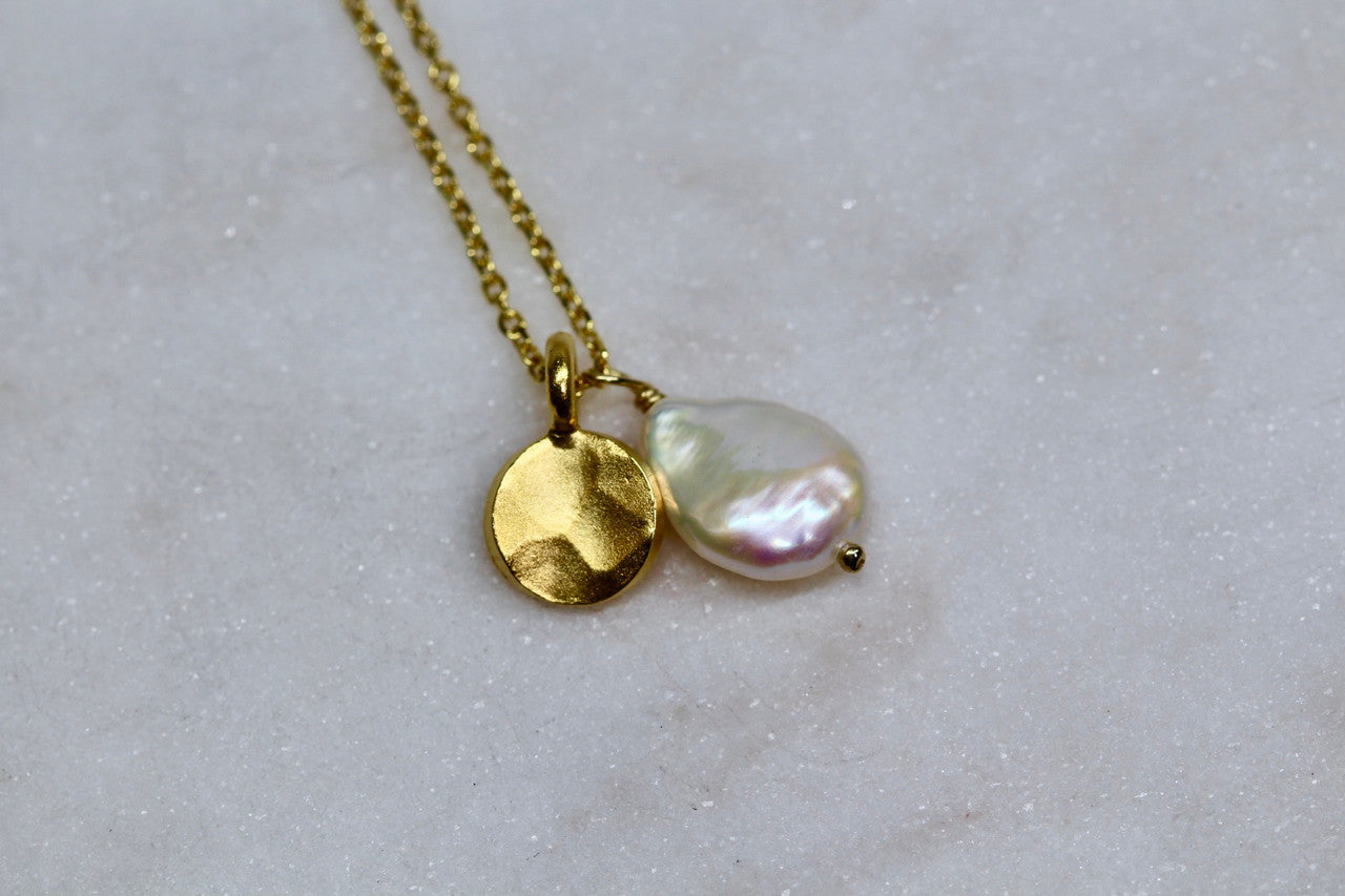 14K Yellow Gold Handmade Pearl Necklace