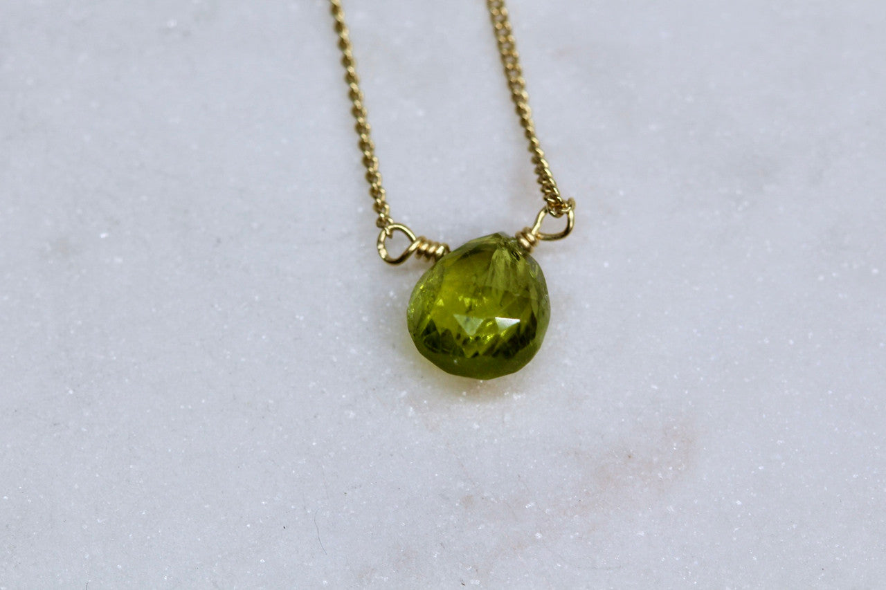 Handmade 14K Yellow Gold Peridot Necklace