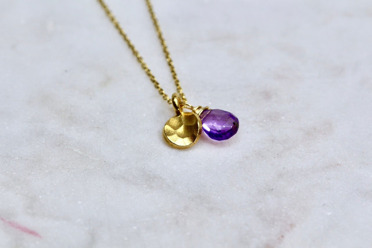 Handmade 14K Yellow Gold Hammered Disc Necklace