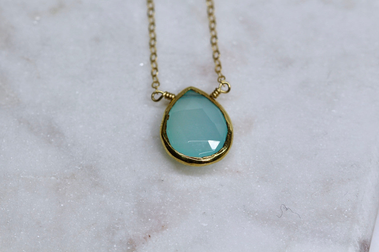14K Yellow Gold Handmade Blue Pendant