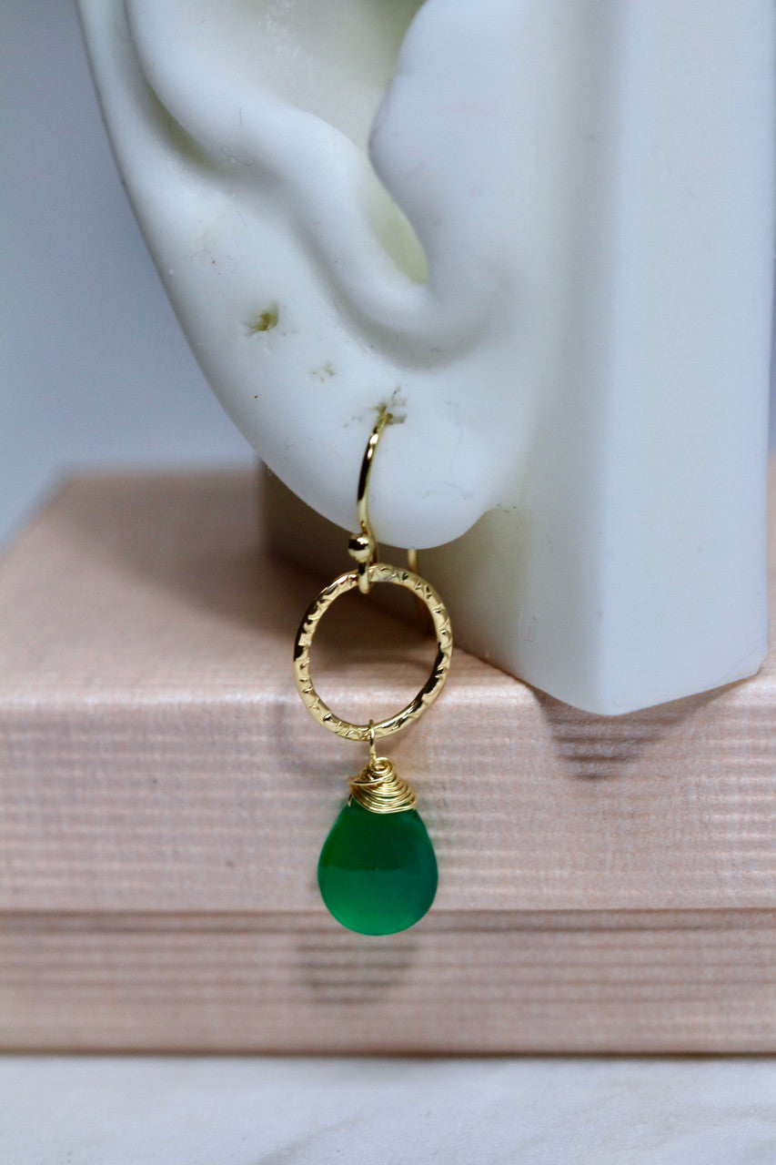 Unique 14K Yellow Gold Green Onyx Gemstone