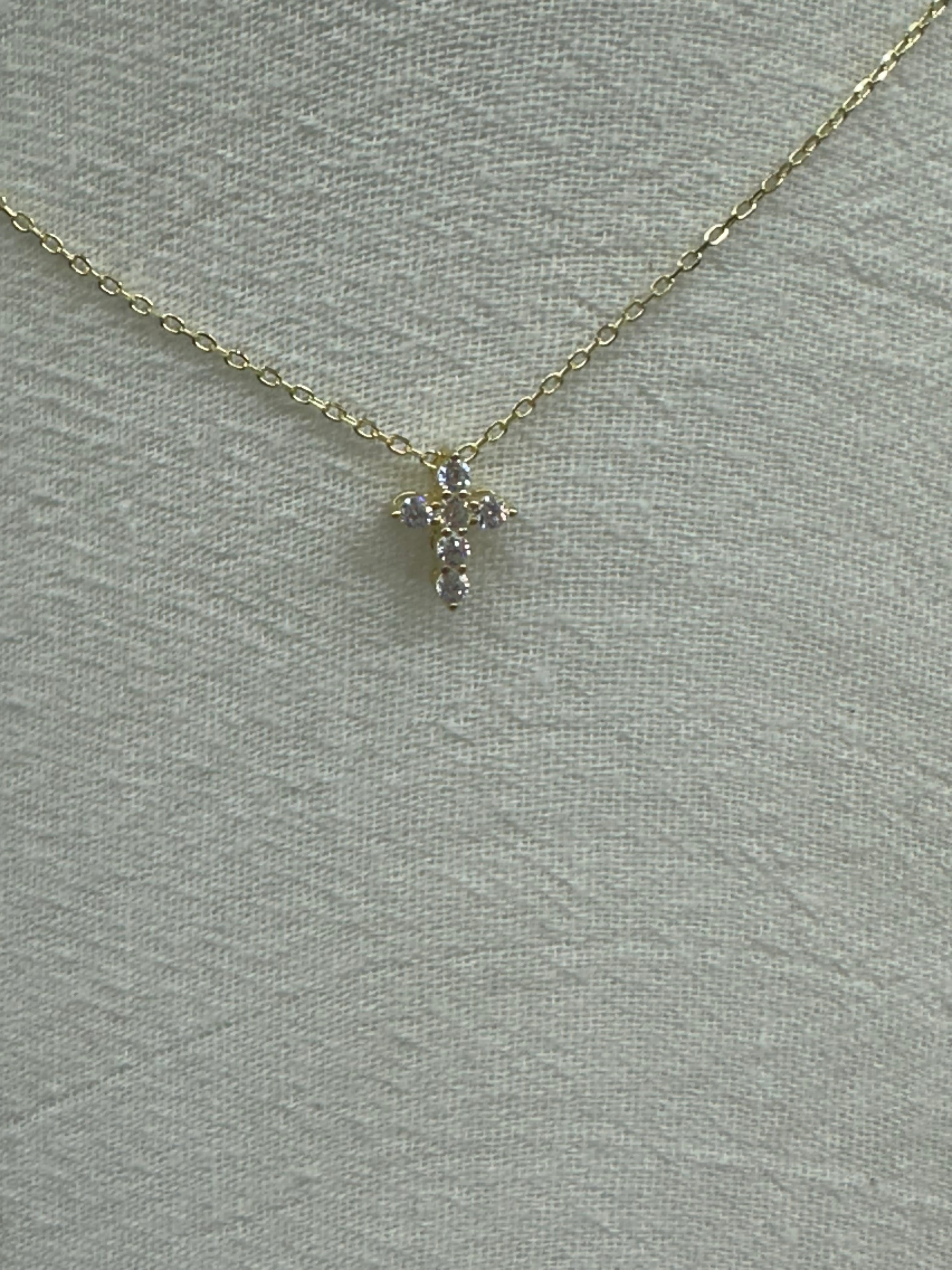 14K Gold Diamond Cross Necklace, Adjustable Chain 16-18 Inch