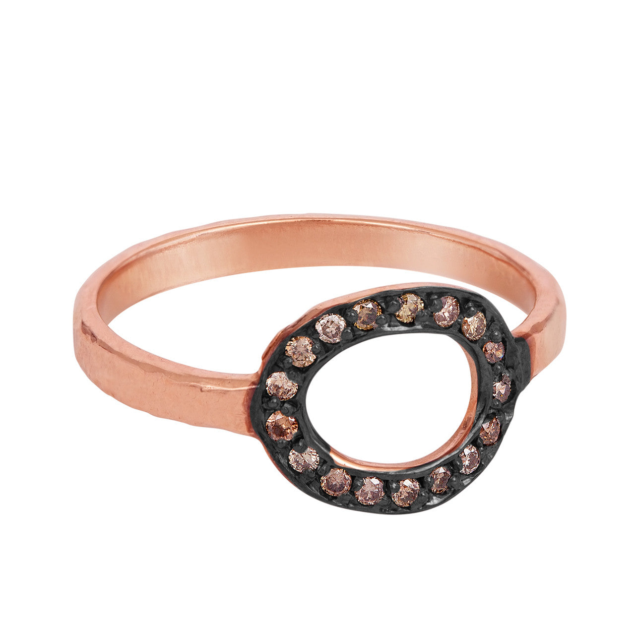 Champagne Diamond Solid Gold Pave Open Link Cocktail Ring, 14K Rose Gold Diamond Ring, Pave Diamond Minimalist Ring