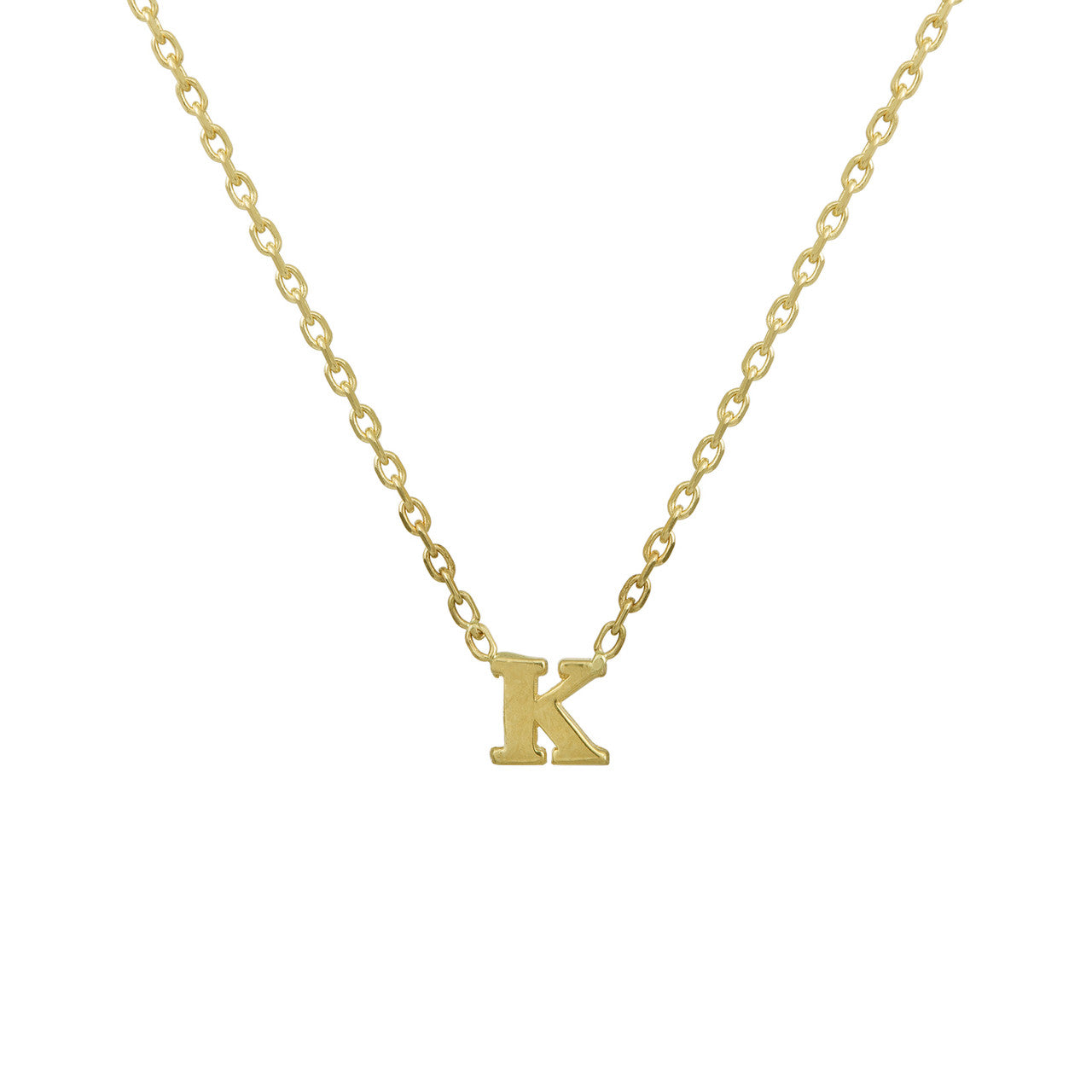 Solid Gold Tiny Initial Necklace, 14K Yellow Gold Initial Necklace, Solid Gold Layering Necklace