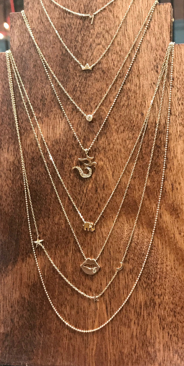 Tiny Solid Gold Diamond Elephant, 14K Yellow gold Diamond Elephant Necklace, Elephant Necklace Layering Hand Made