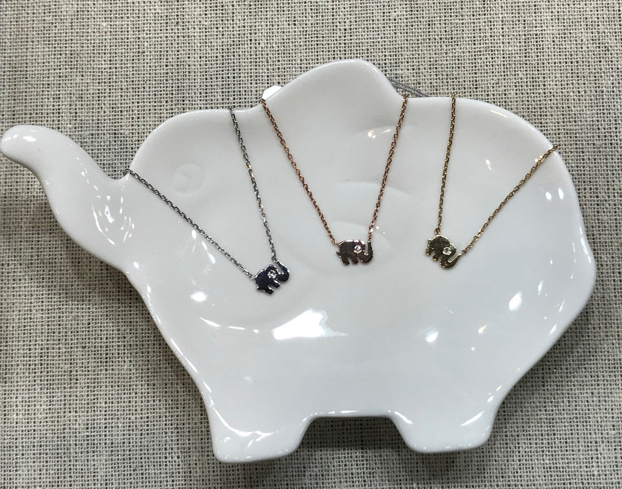 Tiny Solid Gold Diamond Elephant, 14K Yellow gold Diamond Elephant Necklace, Elephant Necklace Layering Hand Made