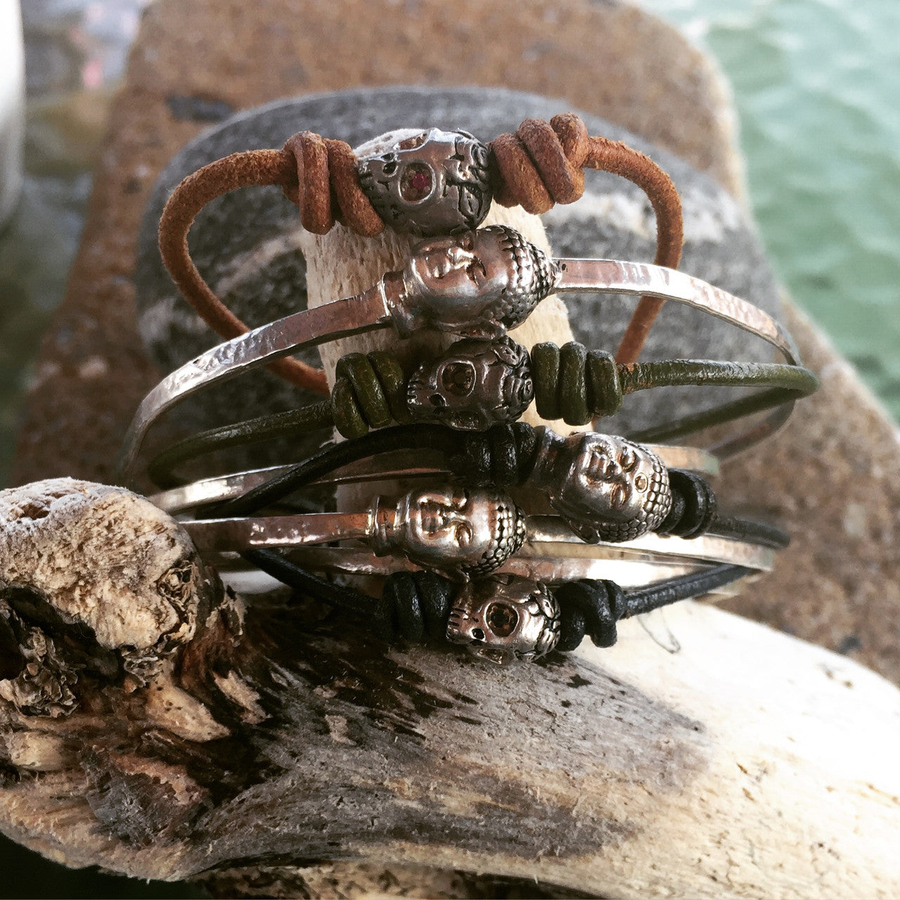 925 Sterling Silver Buddha Bracelet, Buddha Bangle, Hammered Bangle