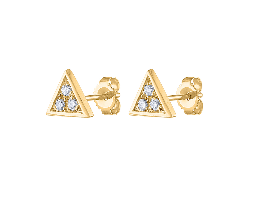 14K Diamond Triangle Stud Earring, Diamond Stud Earring Yellow Gold, 14K Yellow Gold Diamond Earring, Triangle Stud Earring
