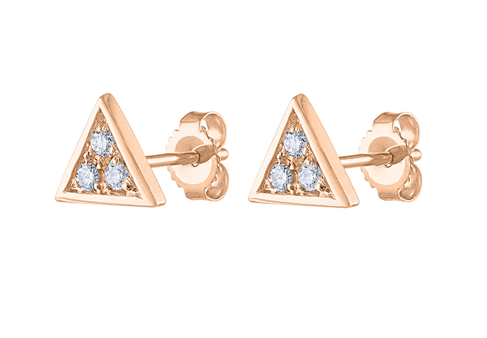 14K Diamond Triangle Stud Earring, Diamond Stud Earring Rose Gold, 14K Rose Gold Diamond Earring, Triangle Stud Earring