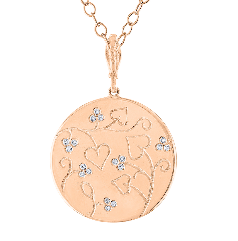 Diamond Coin Pendant, 14K Rose Gold Diamond Large Coin Pendant Necklace, 28 Inch Long Coin Necklace , Rose Gold Coin Necklace Hand Made
