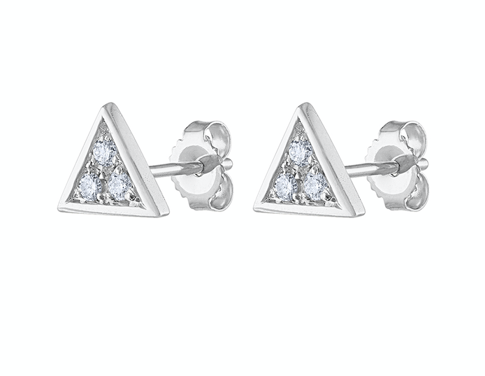 Exquisite hand Crafted Diamond Triangle Stud Earring, 14K White Gold Unique Diamond Earring