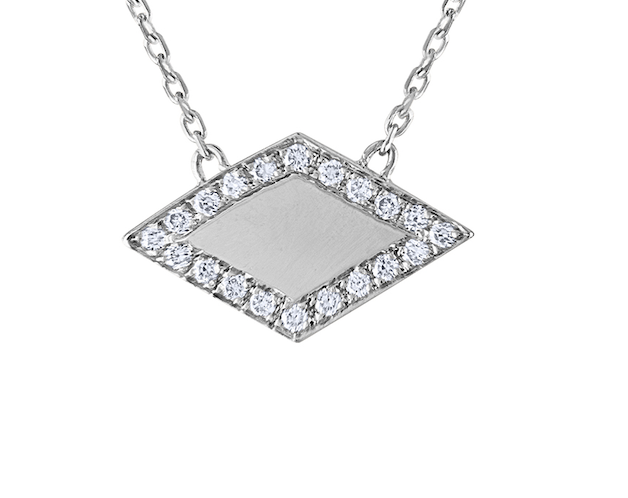 Exquisite Rhombus Diamond Necklace, 14K White Gold Minimal Statement Beauty, Unique 14K White Gold Diamond Necklace Handmade