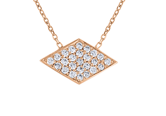 Exquisite Pave Diamond Rhombus Necklace, 14K Rose Gold Sideway Diamond Argyle Necklace, Unique Hand Crafted 14K Rose Gold Diamond Necklace