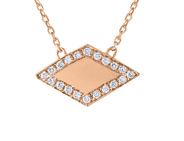 Unique Rhombus Diamond Necklace, 14K Rose Gold Minimal Statement Beauty, 14K Rose Gold Diamond Necklace Handmade