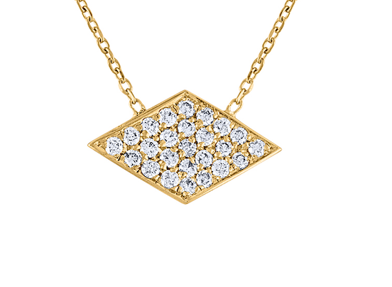 Very Unique Pave Diamond Argyle Necklace, 14K Yellow Gold Diamond Rhombus Necklace, Exquisite Hand Crafted 14K Yellow Gold Diamond Necklace