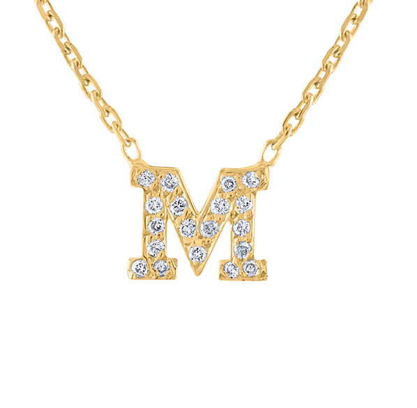 14K Diamond Gold Initial Necklace, Yellow Gold Diamond Letter Necklace, Diamond Personalized Necklace