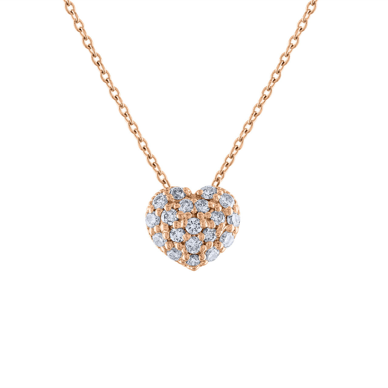 14K Diamond Heart Necklace, 14K Rose Gold Diamond Love Heart Pendant Necklace, Hand Made Diamond Necklace, .40 Carat Diamond Necklace