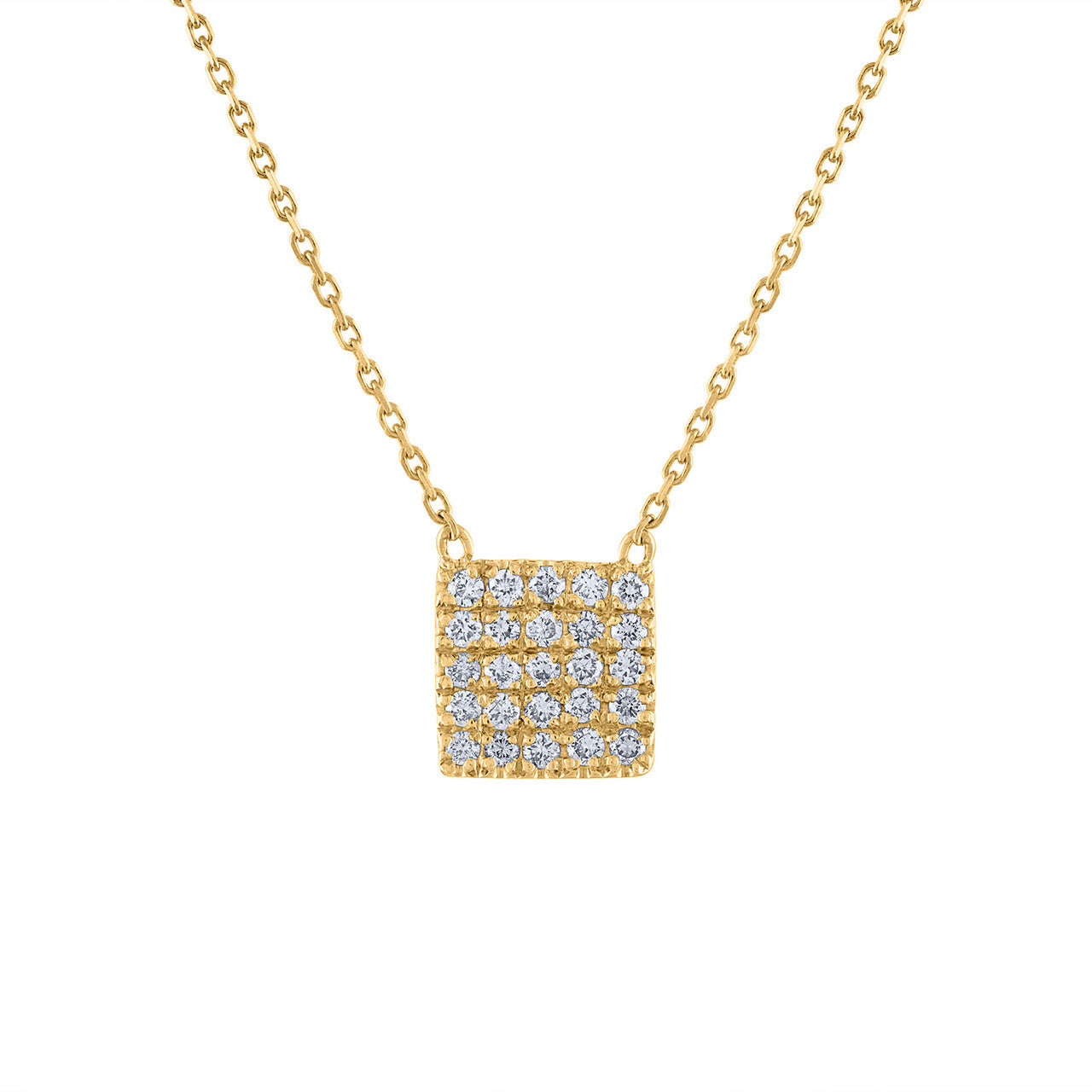Chiclet Diamond Necklace, 14K Yellow Gold Square Diamond necklace, 14K Yellow Gold Diamond Pendant Hand Made, 0.30 Ct Diamond Necklace