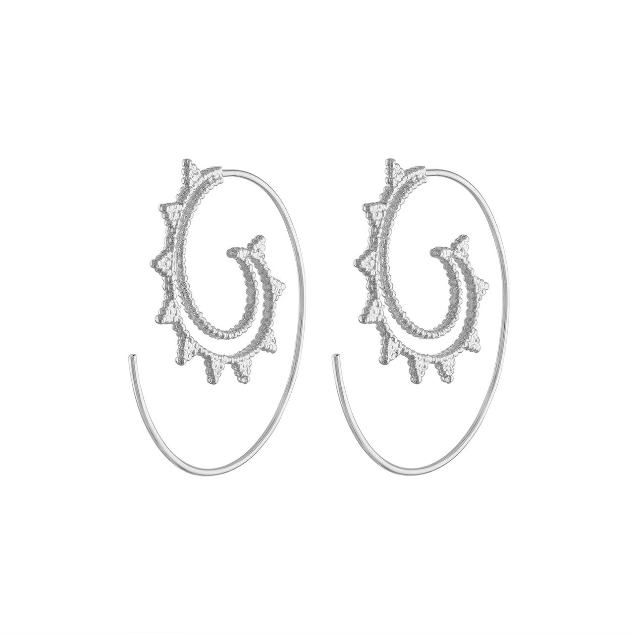 Exquisite Sterling Silver Tibetan Hoop Earrings, Spiral Silver Hoop Earrings, Tribal Silver Earrings, 925 Sterling Silver Designer Hoop Earrings