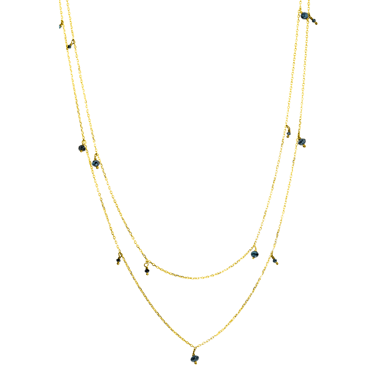 14K Yellow Gold Fancy Blue Diamond Accent Chain, Blue Diamond Layering Necklace, Diamond Long Layering Necklace