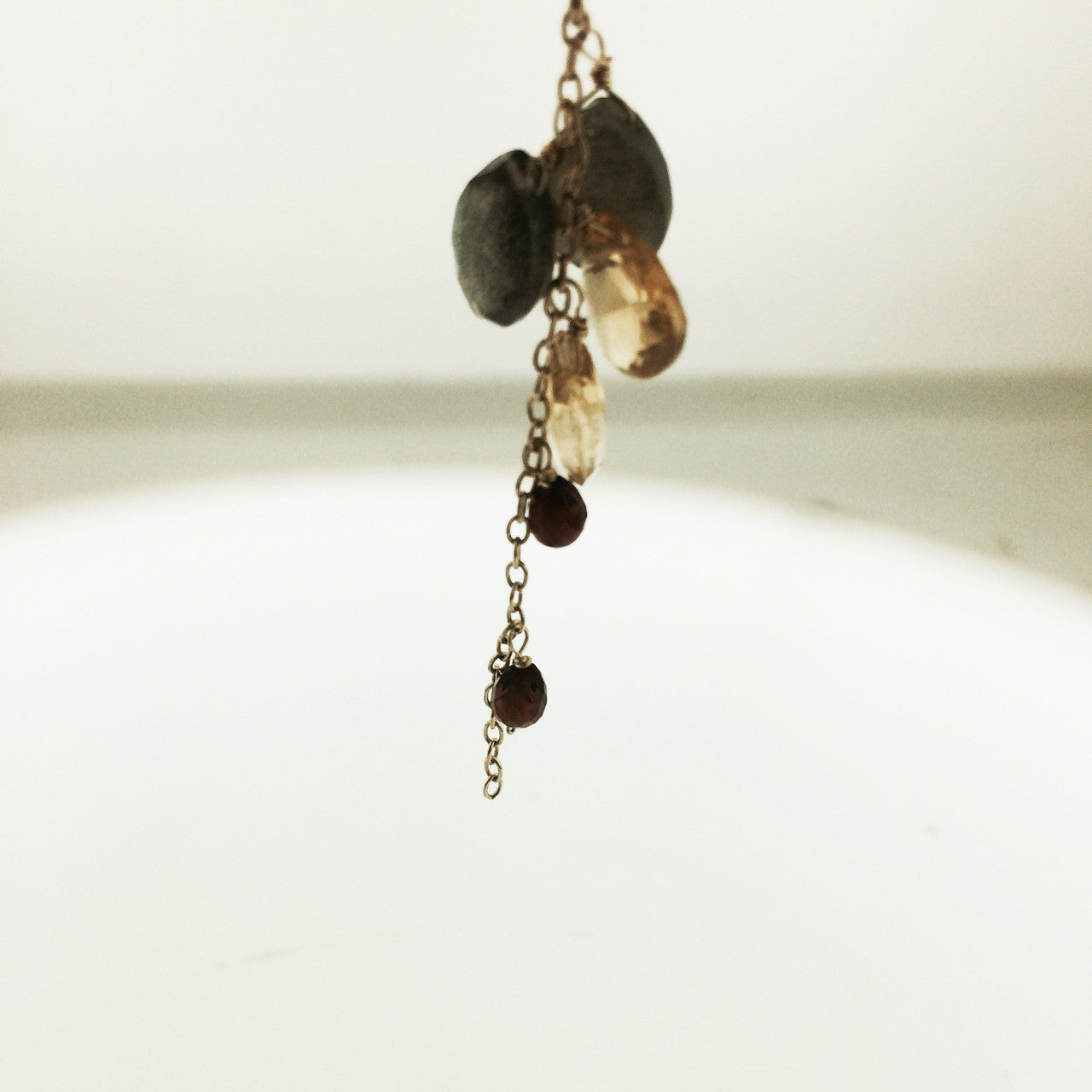 14K Yellow gold Gemstone Cascade Earring, Labradorite Citrine & Garnet Cascade Earring, Statement Cascade Gemstone Earring Hand Made