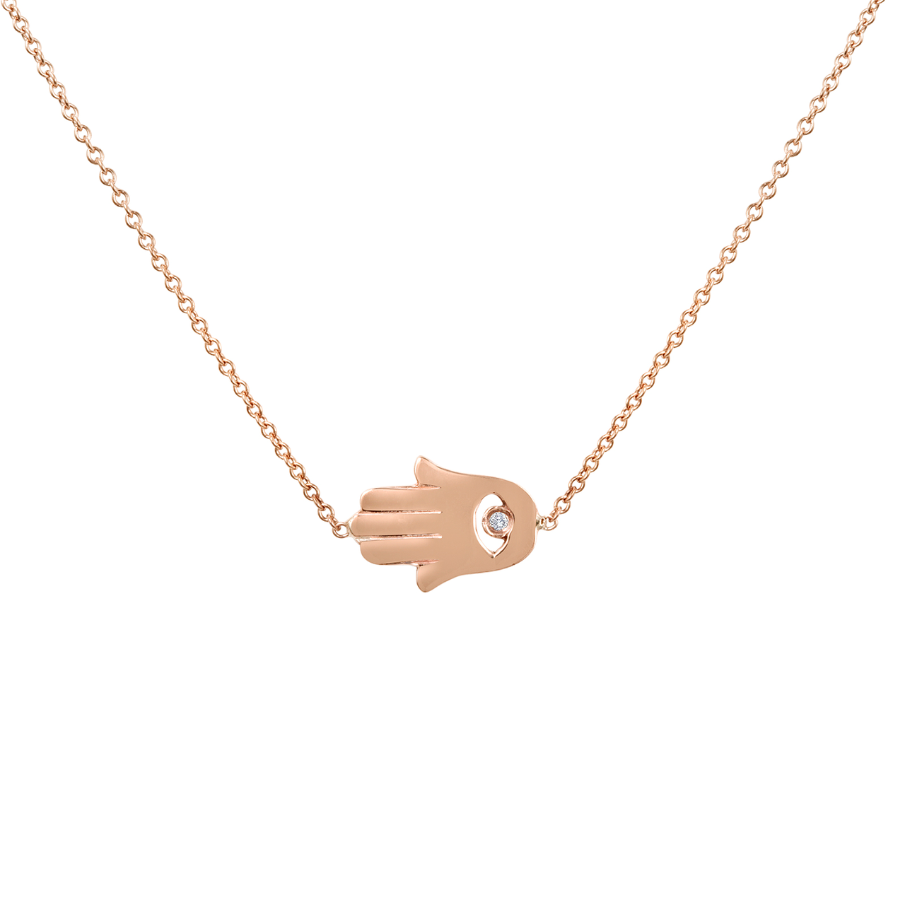 14K Yellow Gold Diamond Hamsa Necklace, Sideway Diamond Hamsa Necklace, Diamond Hamsa Pendant Hand Made