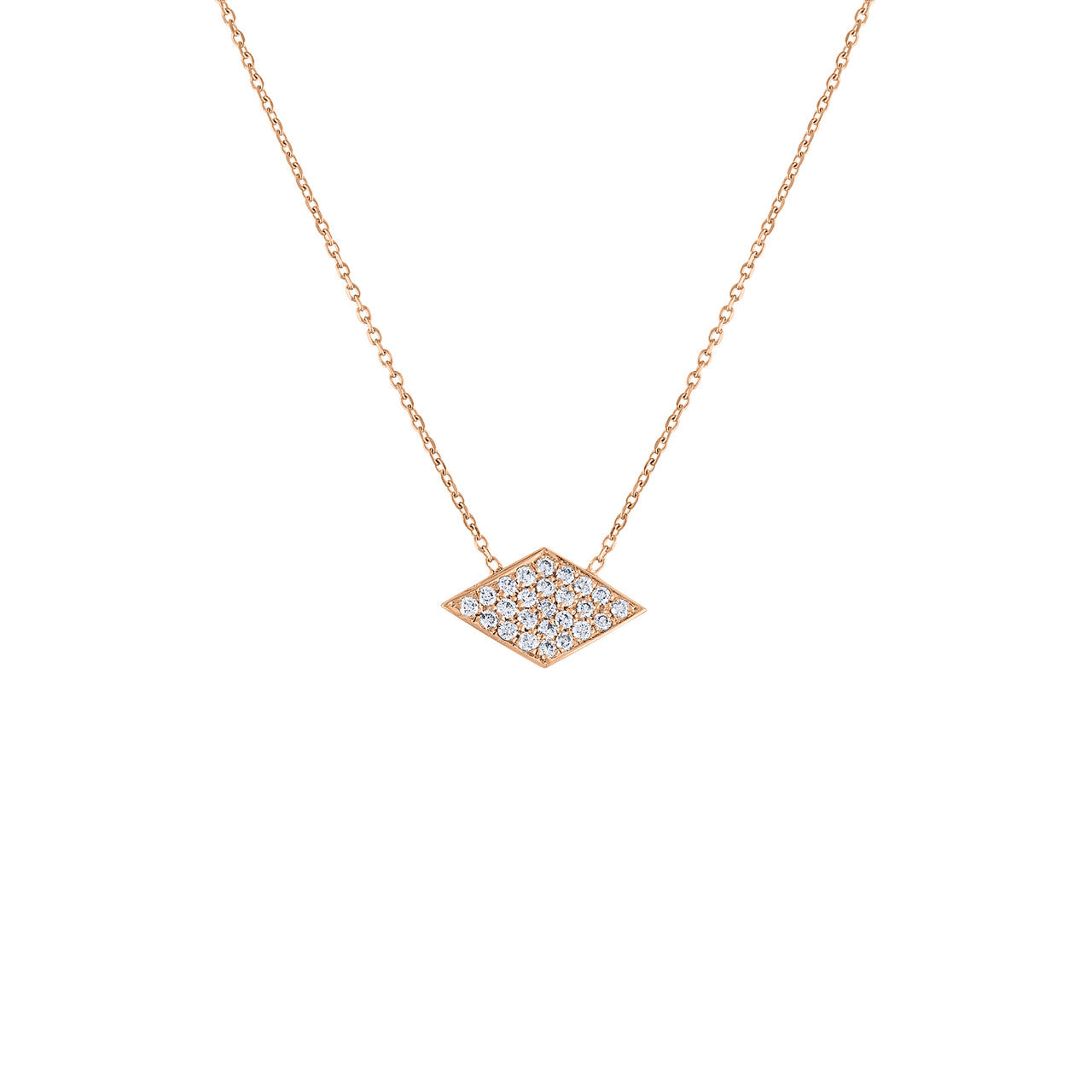Exquisite Pave Diamond Rhombus Necklace, 14K Rose Gold Sideway Diamond Argyle Necklace, Unique Hand Crafted 14K Rose Gold Diamond Necklace