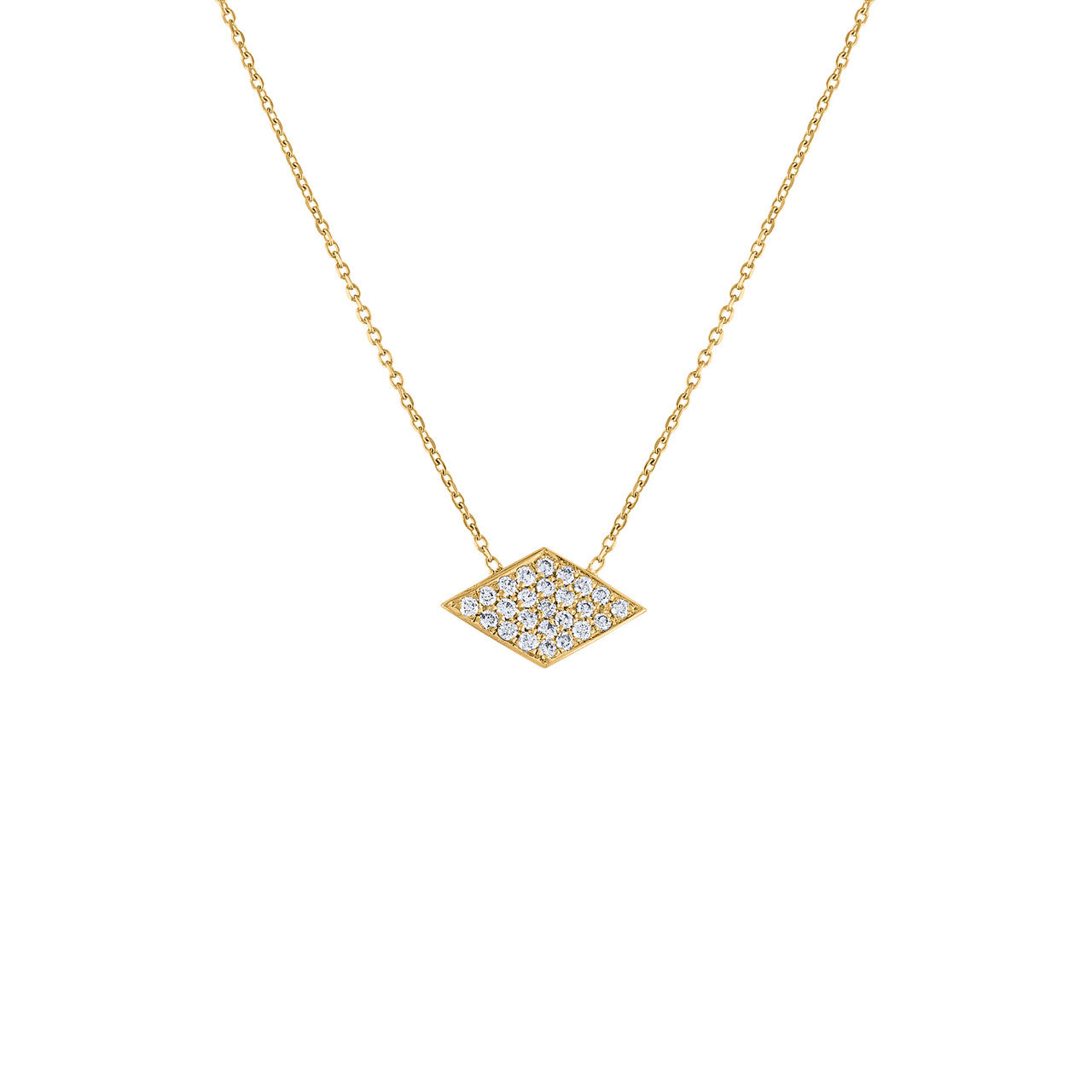 Very Unique Pave Diamond Argyle Necklace, 14K Yellow Gold Diamond Rhombus Necklace, Exquisite Hand Crafted 14K Yellow Gold Diamond Necklace