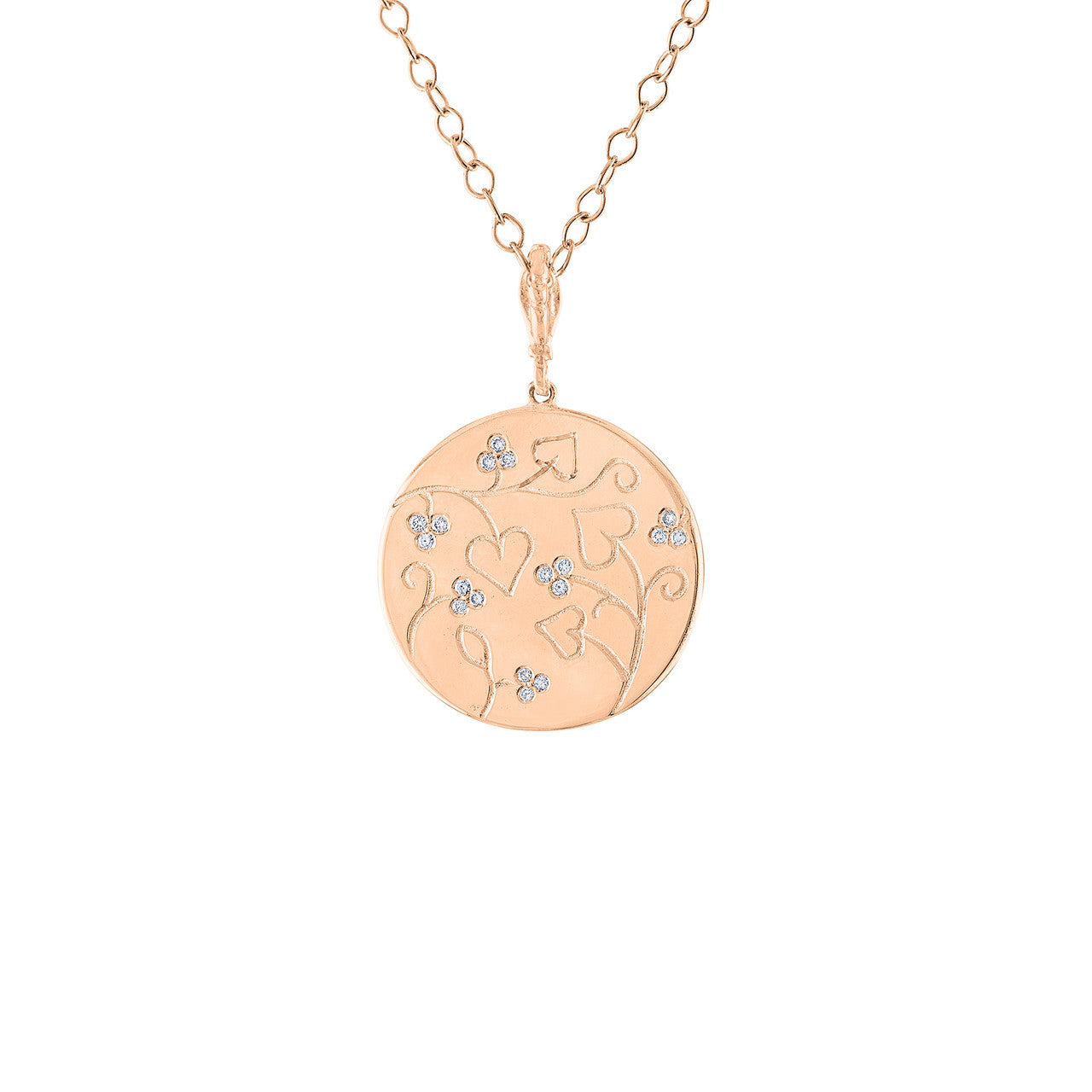 Diamond Coin Pendant, 14K Rose Gold Diamond Large Coin Pendant Necklace, 28 Inch Long Coin Necklace , Rose Gold Coin Necklace Hand Made