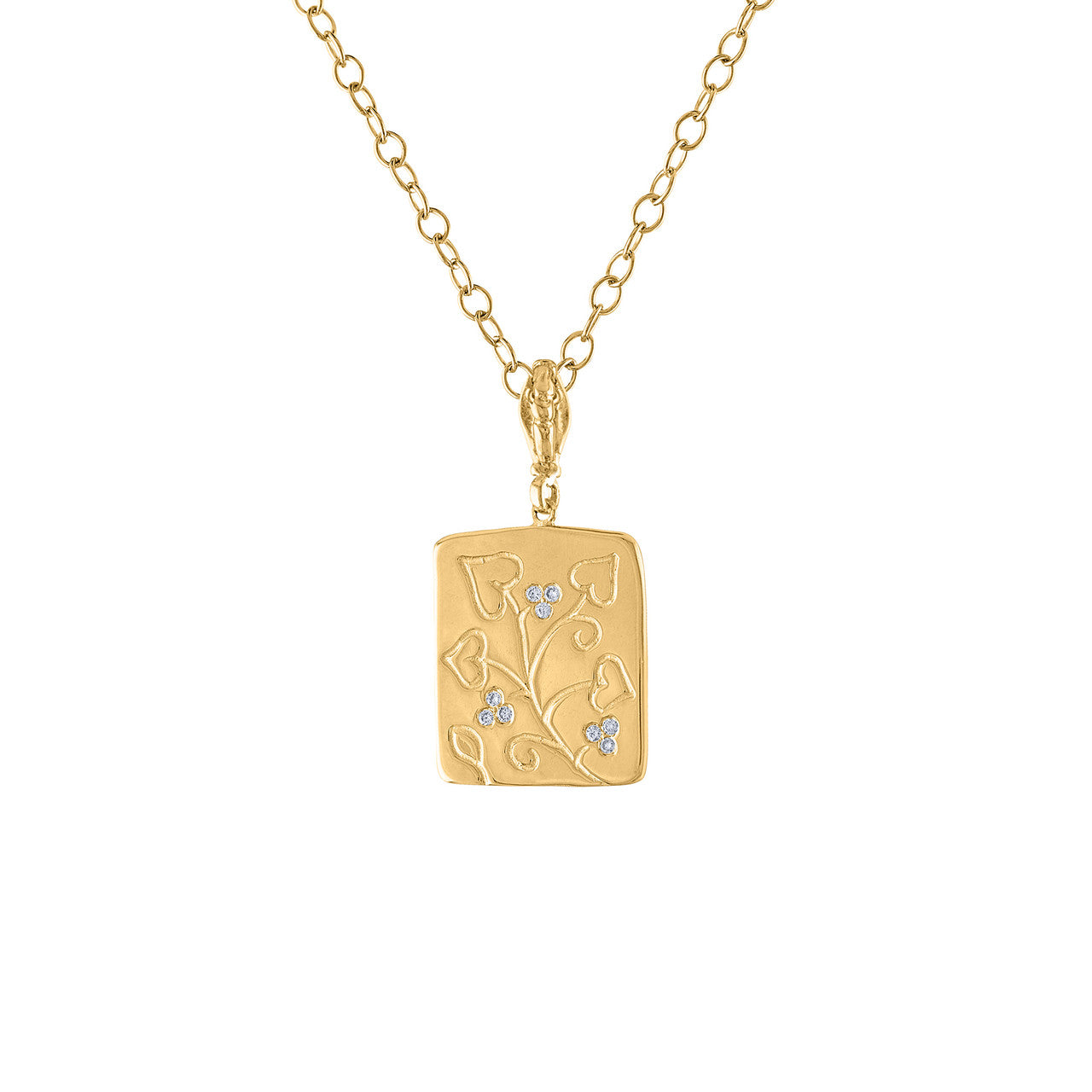 14K Yellow Gold Diamond Pendant, 14K Diamond Dog Tag Necklace, Hand Crafted Rectangle Diamond Pendant