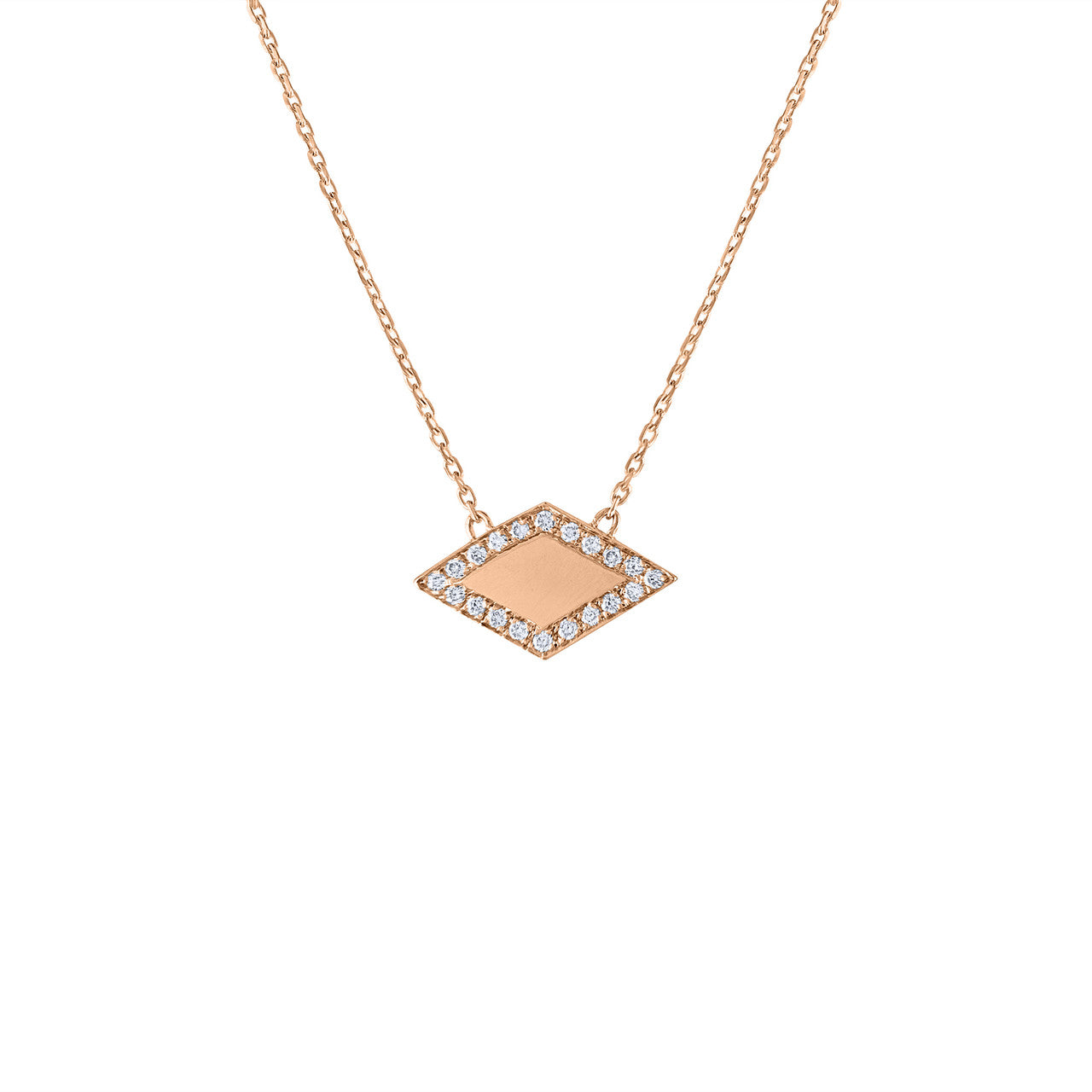 Exquisite Rhombus Diamond Necklace, 14K Rose Gold Minimal Statement Beauty, Unique 14K Rose Gold Diamond Necklace Handmade