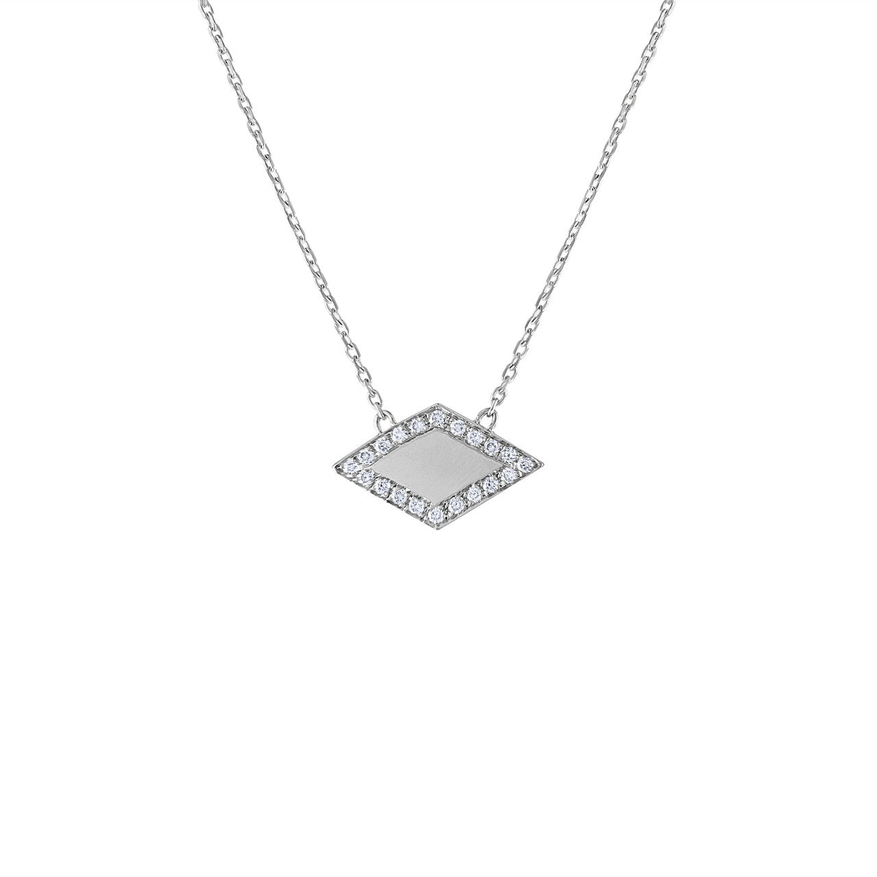 Hand Crafted Unique Rhombus Diamond Necklace, 14K White Gold Minimal Statement Beauty, 14K White Gold Diamond Necklace Handmade