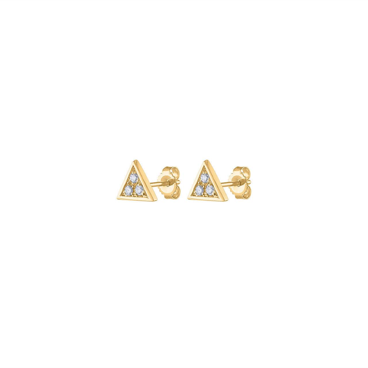 14K Diamond Triangle Stud Earring, Diamond Stud Earring Yellow Gold, 14K Yellow Gold Diamond Earring, Triangle Stud Earring